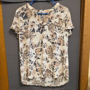 Maurices Cream and Brown Floral Blouse